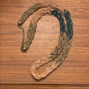 LOFT statement necklace beaded gold blush and teal